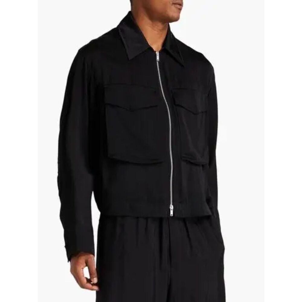 Jil Sander Black Satin Zip-Front Shirt Jacket - Size 48, NWOT